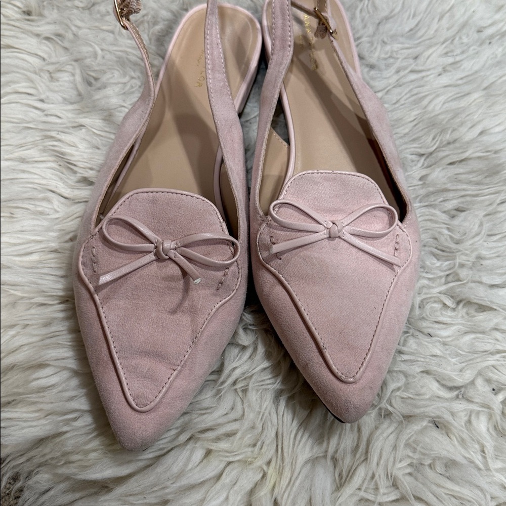 Ann Taylor pink suede slingback pointed-toe flats with‎ a bow detail Size 10 M - Picture 2 of 9